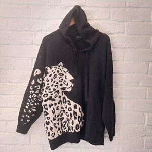 Torrid Sweater Black 3X Leopard Graphic Hooded Animal Print Pullover E98111